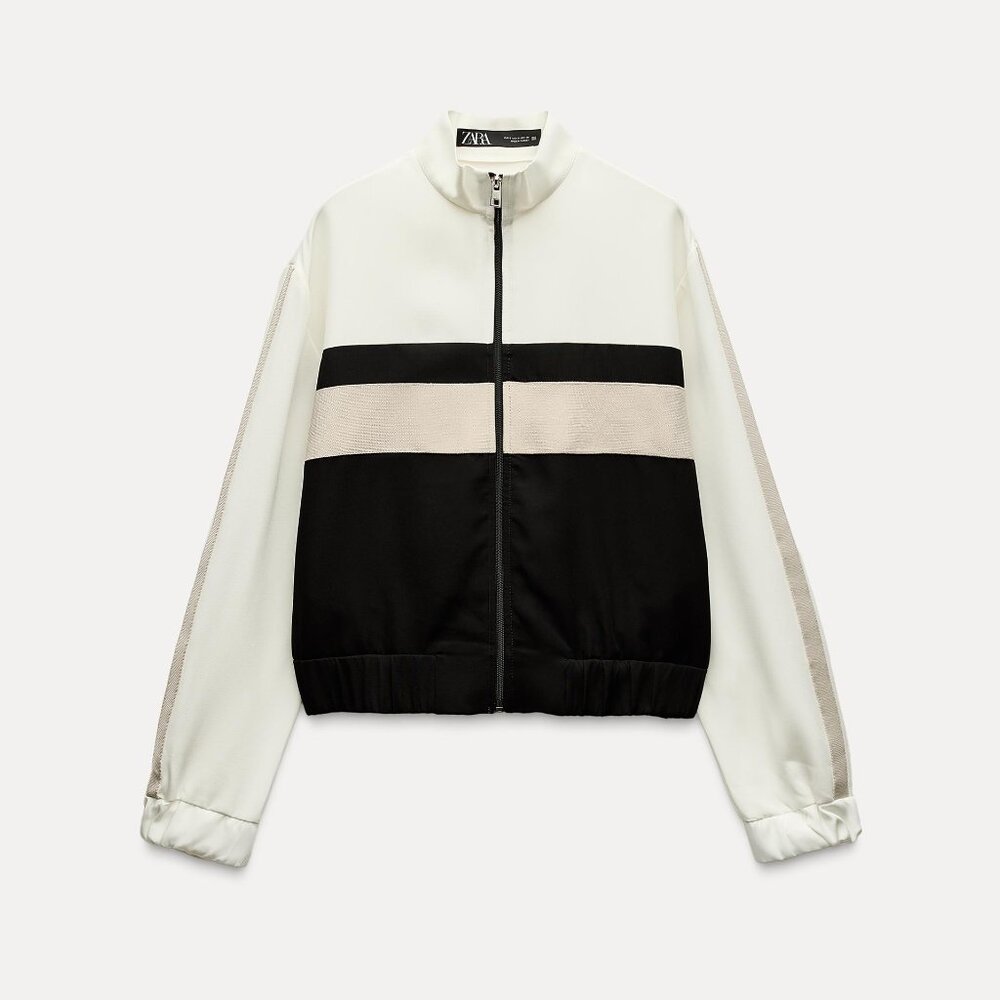 Size Small High Collar Bomber Jacket with Contrasting Stripes Zara 7484/722/800